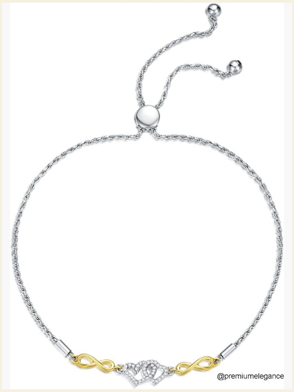 14K Solid Gold Infinity Heart Anklet, Two Tone, 9+2 Inch, Gift for Women